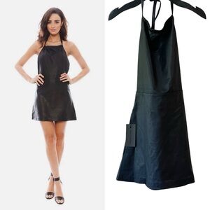Revolve Friend of Mine Calvin Black Leather Halter Mini Dress Open Back Sz 8 NWT